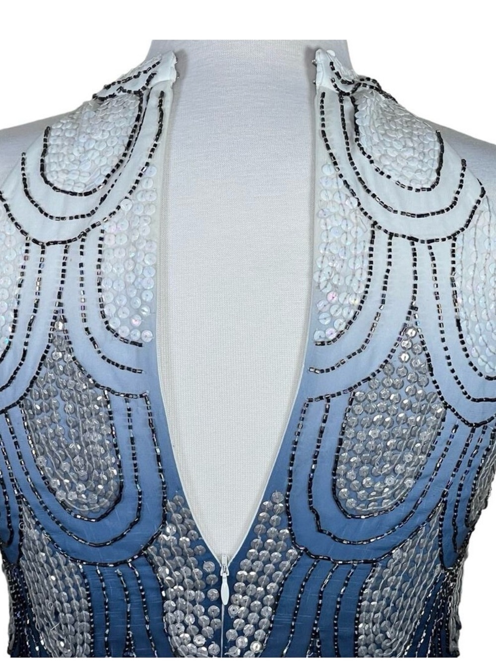 Embellished Ombre Halter Sequin Top - Navy to White - Picture 5 of 12